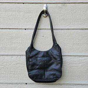 Fossil black leather two strap shoulder bag Y2K
